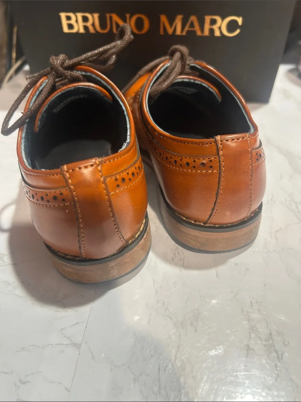 Bruno Marc Kids Tan Leather Wingtip Oxfords